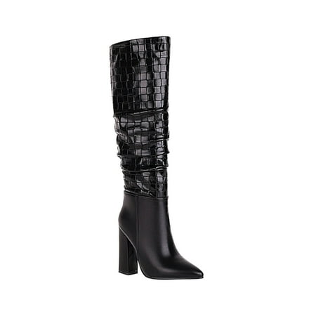 

Fesfesfes Fuzzy Boots for Women Oversized Fall Winter Plush Inner Lining Thick Heels Super High Heels Pointed Toe Long Pile Boots US:4.5(35)
