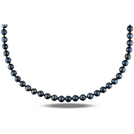 7-7.5mm Black Round Cultured Freshwater Pearl Sterling Silver Strand Necklace, 18