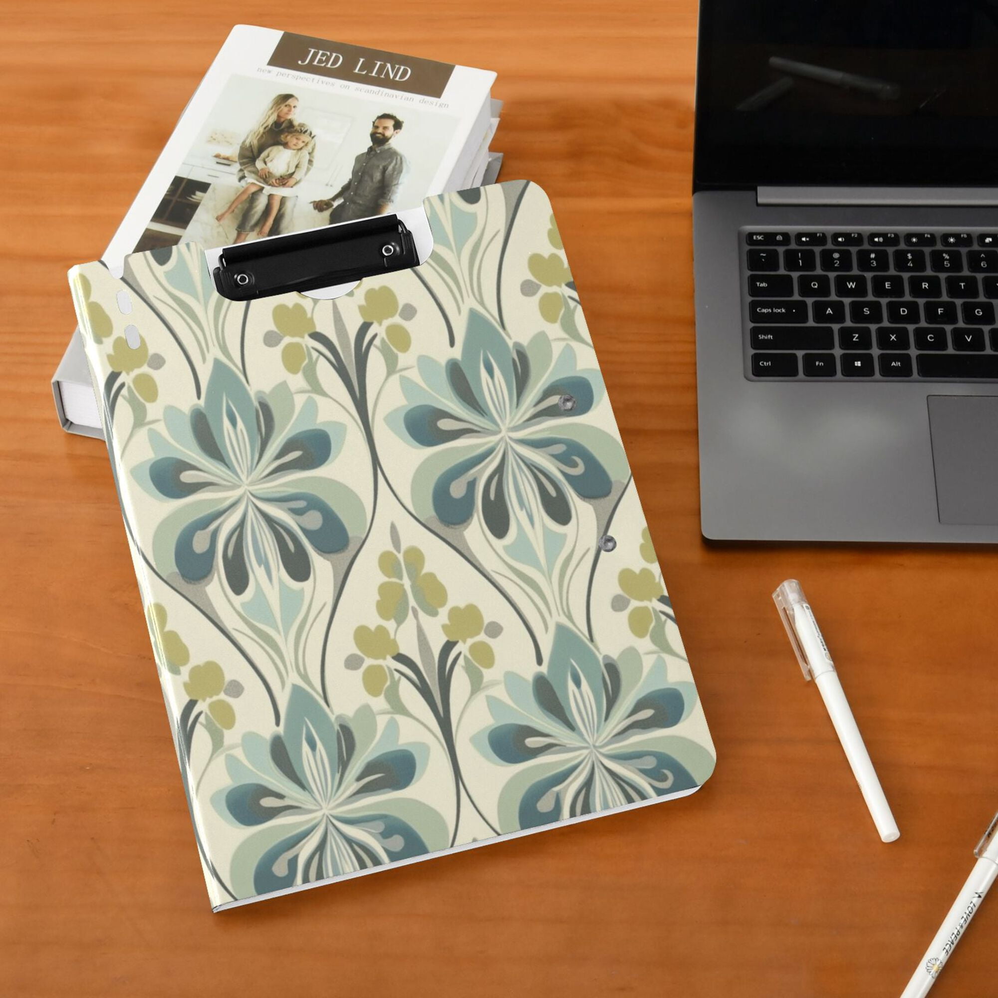 FORMRS A4 Clipboard Folder with Pen Holder Horizontal Foldable School Office Binder, Beige Floral Pattern