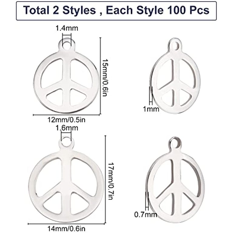 1 Box 200Pcs Peace Charms Peace Sign Charm 2 Sizes Stainless Steel