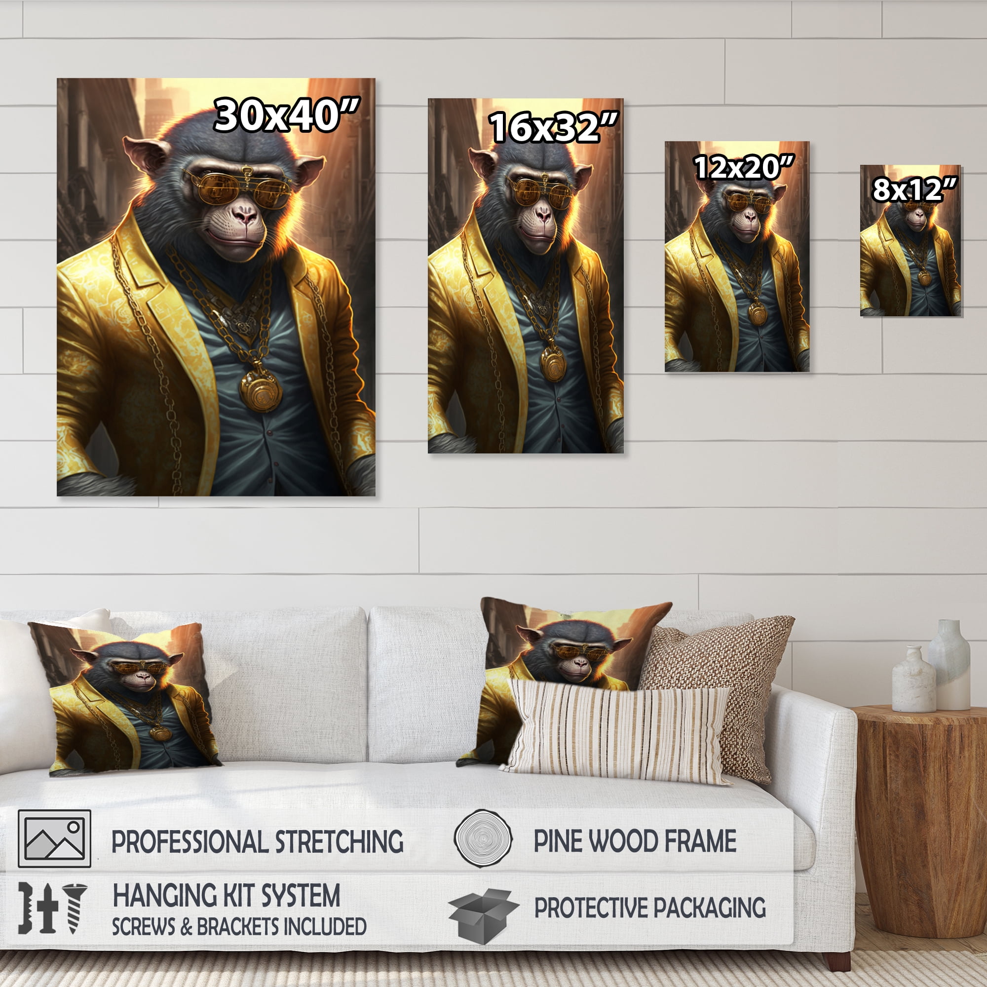 Designart Monkey Gangster In NYC II Canvas Wall Art