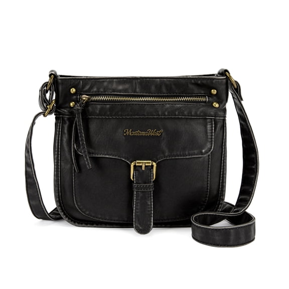 Montana West Women Crossbody Purse with Multi Pocket, Ultra Soft Washed Leather Travel Bag, Black