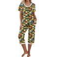 thumbnail image 3 of Dianli Gifts Sleepwear Loungewear Women V-Neck Short Sleeve Pajama Set V-Neck Top With Pockets And Seven Quarter Elastic Waist Pants Breathable Cotton Blend Comfortable Homewear pajama set nightwear, 3 of 9
