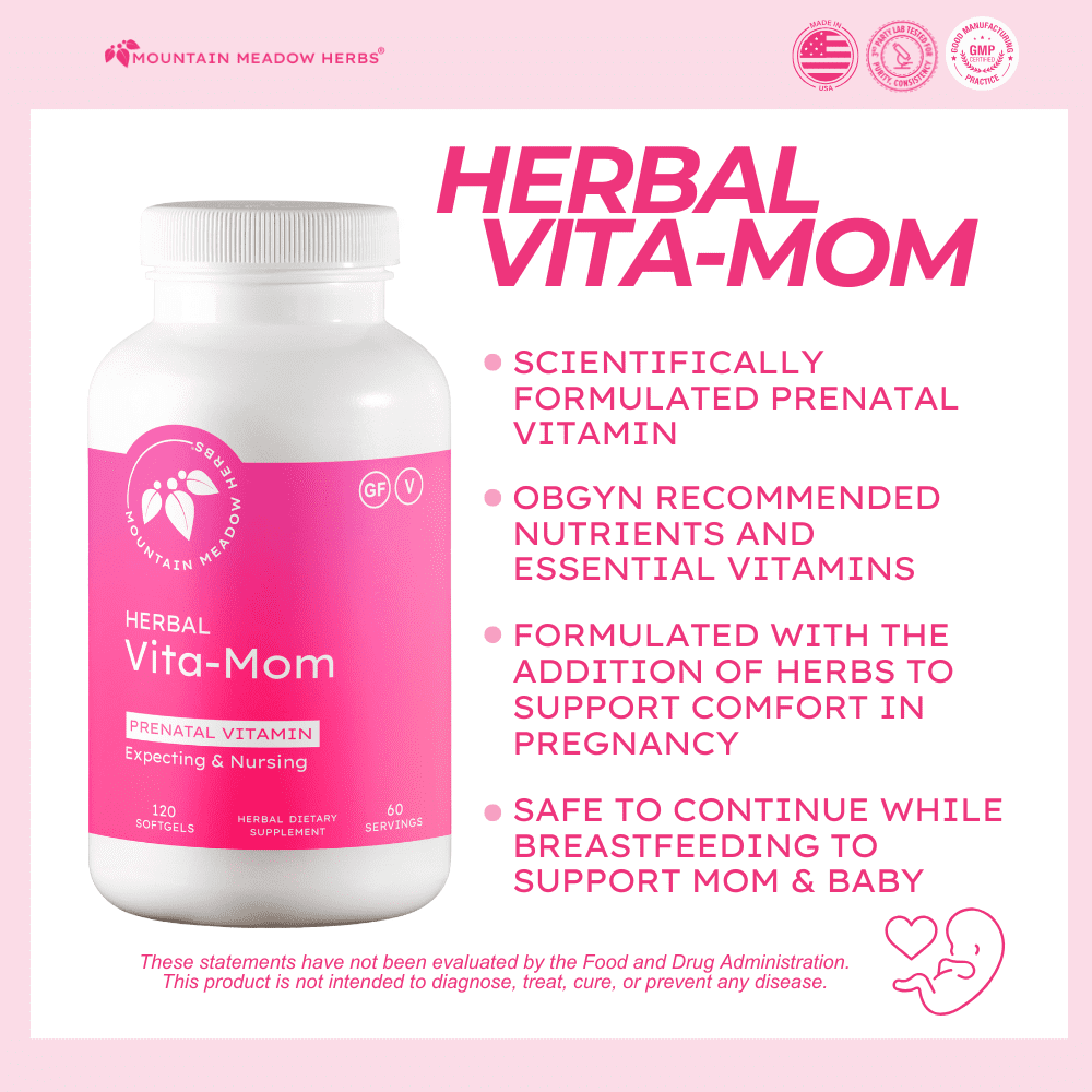 Mountain Meadow Herbs Herbal Vita-MOM | Herbal Prenatal Vitamins for Women: Unique Blend of Folic Acid, Vitamins, Iron & Herbs in Soft Gel Caps | 2-month Supply (120ct.)