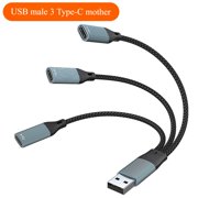 USB Y Splitter Cable USB Male to 2/3 Port Type C Female Cable Charging Data Transfer Splitter