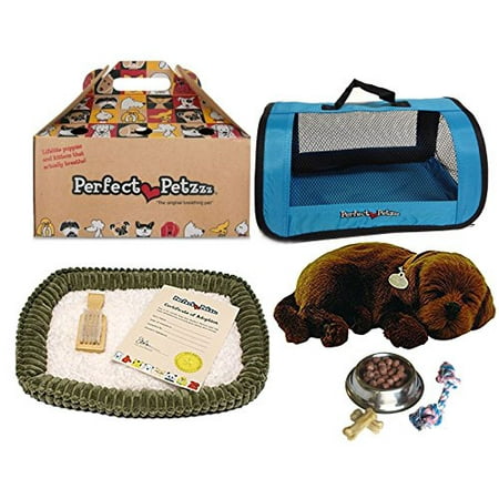 Lab Dog Plate - Perfect Petzzz Chocolate Lab Plush with Blue Tote For Plush Breathing Pet and Dog Food, Treats, and Chew Toy