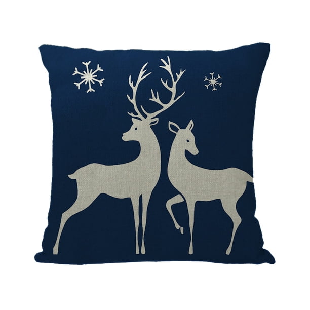 Funda De Cojín Navideña Con Copos De Nieve, Alce, Árbol De Navidad Y Papá Noel, De Lino, Para Sofá