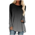 thumbnail image 2 of SHOPESSA Womens Tops Plus Size Long Sleeve Workout Shirts Casual O-Neck Gradient Printed T-Shirt Loose Plus Size Long Sleeve Workout Tops Solid Blouse, 2 of 5