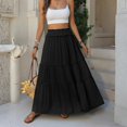 thumbnail image 6 of Tiered Maxi Skirt with Pockets, Boho Ruffle Layered High Waisted Long Skirt, Casual Flowy Smocked Paperbag Waist Slacks, 6 of 7