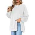 thumbnail image 1 of Fashnice Hauts pour Femmes Chandail en Molleton Col Rond Manches Longues Chandail Doux Automne Chandails en Molleton Blanc G, 1 of 4