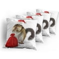 thumbnail image 5 of Ambesonne Christmas Throw Pillow Cover 4 Pack, Chipmunk in Santa Hat, 24", Pale Yellow White Red, 5 of 7