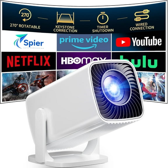 Mini Projector, Portable Projector 4K Support, Full HD 1080P Outdoor Projector, 270° Rotation Movie Projector, Max 200" Screen, Compatible with Smartphone, TV Stick, Laptop, PS4, HDMI, USB