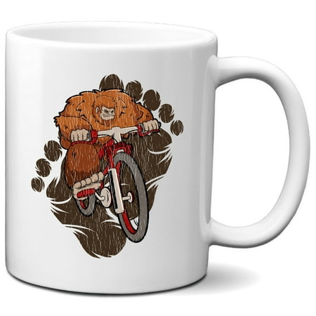 

Bigfoot Cycling Mug - Sasquatch Riding Bike Coffee Mug