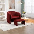 thumbnail image 5 of Mid Century Velvet Accent Chair with Ottoman, Upholstered Barrel Armchair and Stool, Club Tub Round Arms Chair for Living Room Waiting Room, Red, 5 of 9