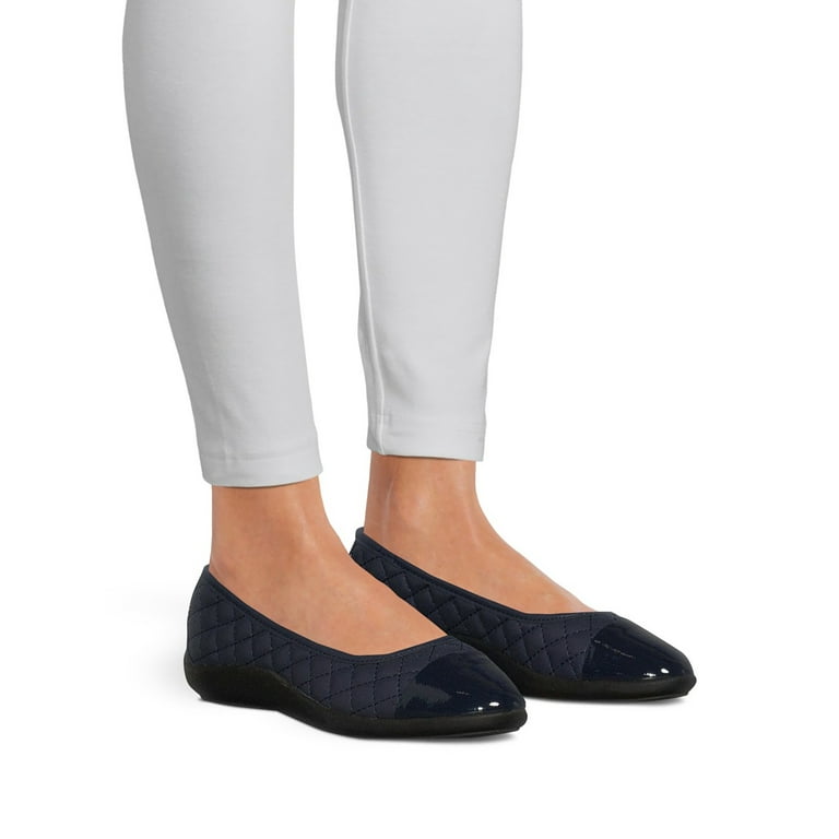 Time and Tru Women s Cap Toe Quilted Ballet Flats Wide Width