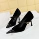 thumbnail image 3 of Zapatos de tacón alto y fino para mujer, con punta de gamuza y tacón bajo, con hebilla de metal y punta recta, para banquetes, con un solo zapato para mujer, 3 of 5