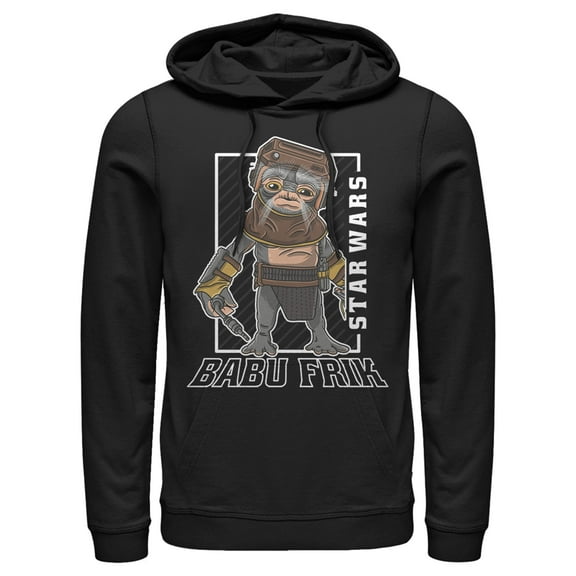 Men's Star Wars: The Rise of Skywalker Babu Frik Portrait Pull Over Hoodie Black Small