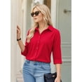 thumbnail image 3 of MOYIKO Womens Button Down Shirts 3/4 Sleeve Basic Business Dress Shirts Collared Work Office Fitted Blouses Tops, 3 of 7
