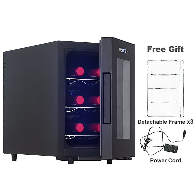 Iceblue 6 Bottle Wine Cooler with 4A Cooling Chip, Digital Temperature Control，Portable Wine Refrigerator, Compact Fridge