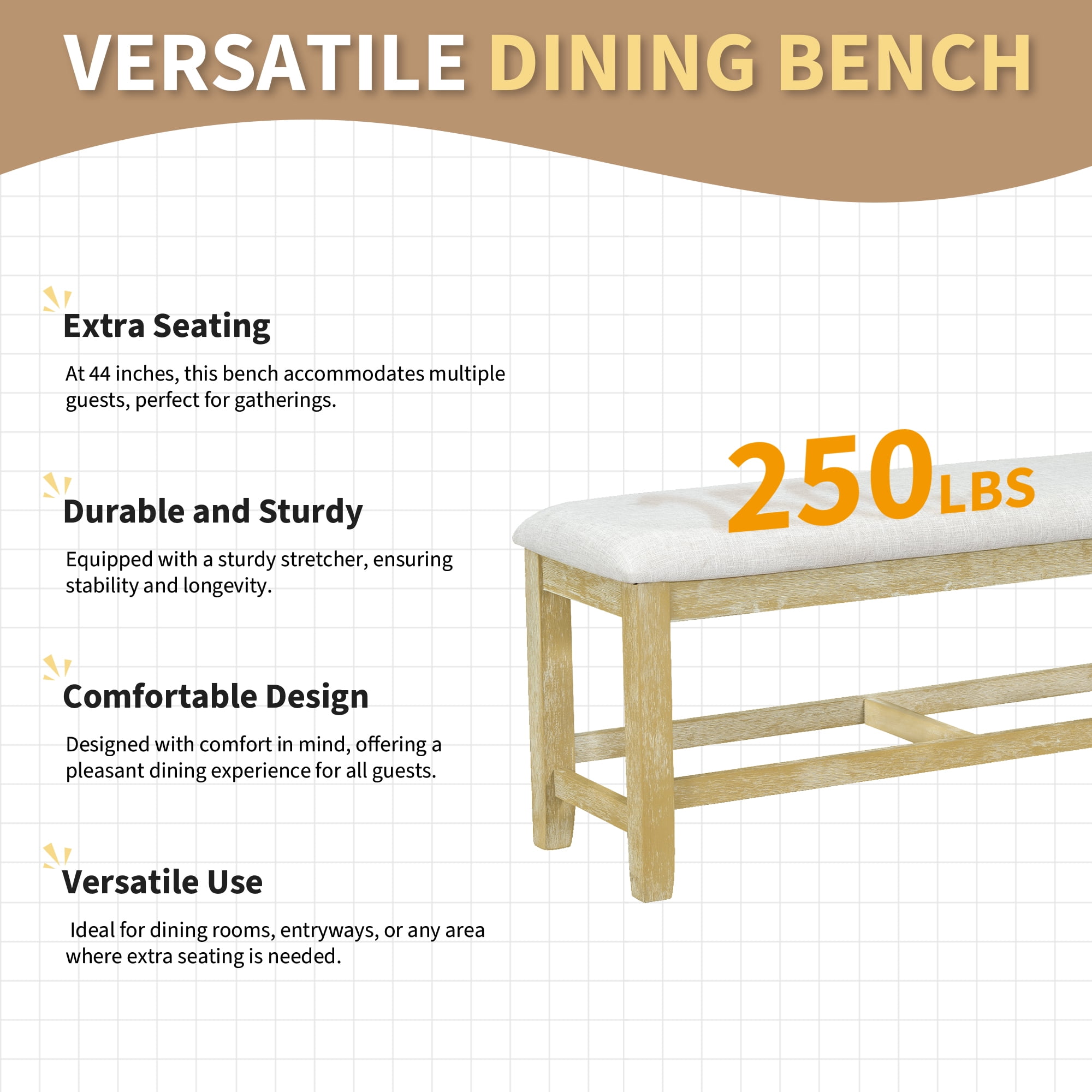 6-Piece Dining Table Set for 6, 60" Extendable Dining Table with 18" Removable Leaf, Bench and 4 Chairs