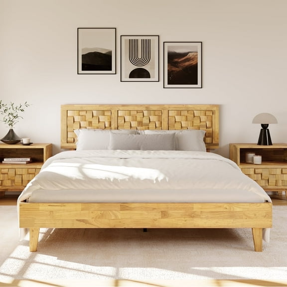 Dodrehome,Solid Bed Frame,Queen Bed Frame,Wooden Platform Bed Frame with Headboard & 14" Under Storage,Bed with Wood Slats,No Box Spring Needed,Noise Free,800lbs Capacity,Natural