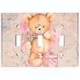 thumbnail image 2 of Metal Light Switch Wall Plate Outlet Cover (Teddy Bear Love Heart Flower Bouquet Balloon Present Tan - Triple Toggle), 2 of 2