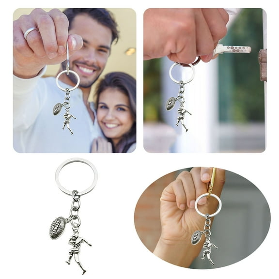 Football Player Keychain Metal Sports Charm Key Ring Gift for Athletes