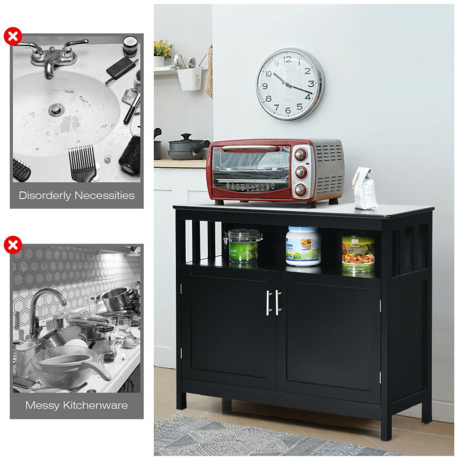 Finihen Kitchen Storage Cabinet, Buffet Sideboard, Kitchen Buffet Server Sideboard Storage Cabinet with 2 Doors and Shelf, for Dining Room, Kitchen, Living Room, Black Finihen Kitchen Storage Cabinet, Buffet Sideboard, Kitchen Buffet Server Sideboard Storage Cabinet with 2 Doors and Shelf, for Dining Room, Kitchen, Living Room, Black