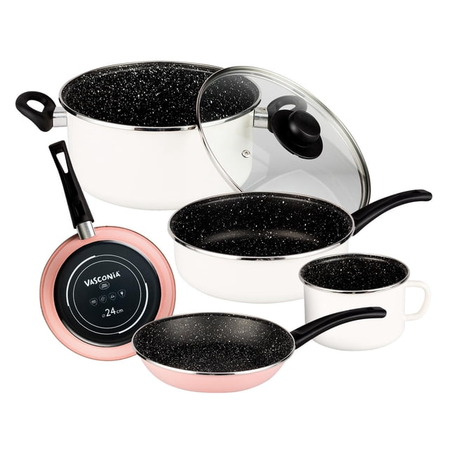 Batería de 6 piezas Viva instantes color Crema y Rosa hecha de Vitroacero® VASCONIA 4042849