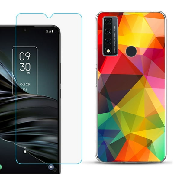 Slim-Fit Fashion Phone Case for TCL 20 XE, with Tempered Glass Screen Protector, by OneToughShield ® - Polygon