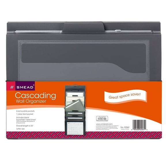 Smead Cascading Wall Organizer, 6 Pockets, Letter Size, Gray/Neutral (92061)