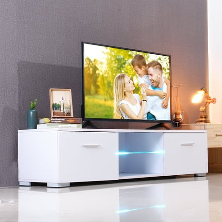 Tv Stand Cabinet Media Console Shelves 2 Drawers With Led Light
