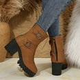 thumbnail image 3 of Women's Ankle Boots Platform Lug Sole Riding Booties Vintage Leather Buckle Strap Back Zipper Mid Calf Boots Yellow 8, 3 of 6