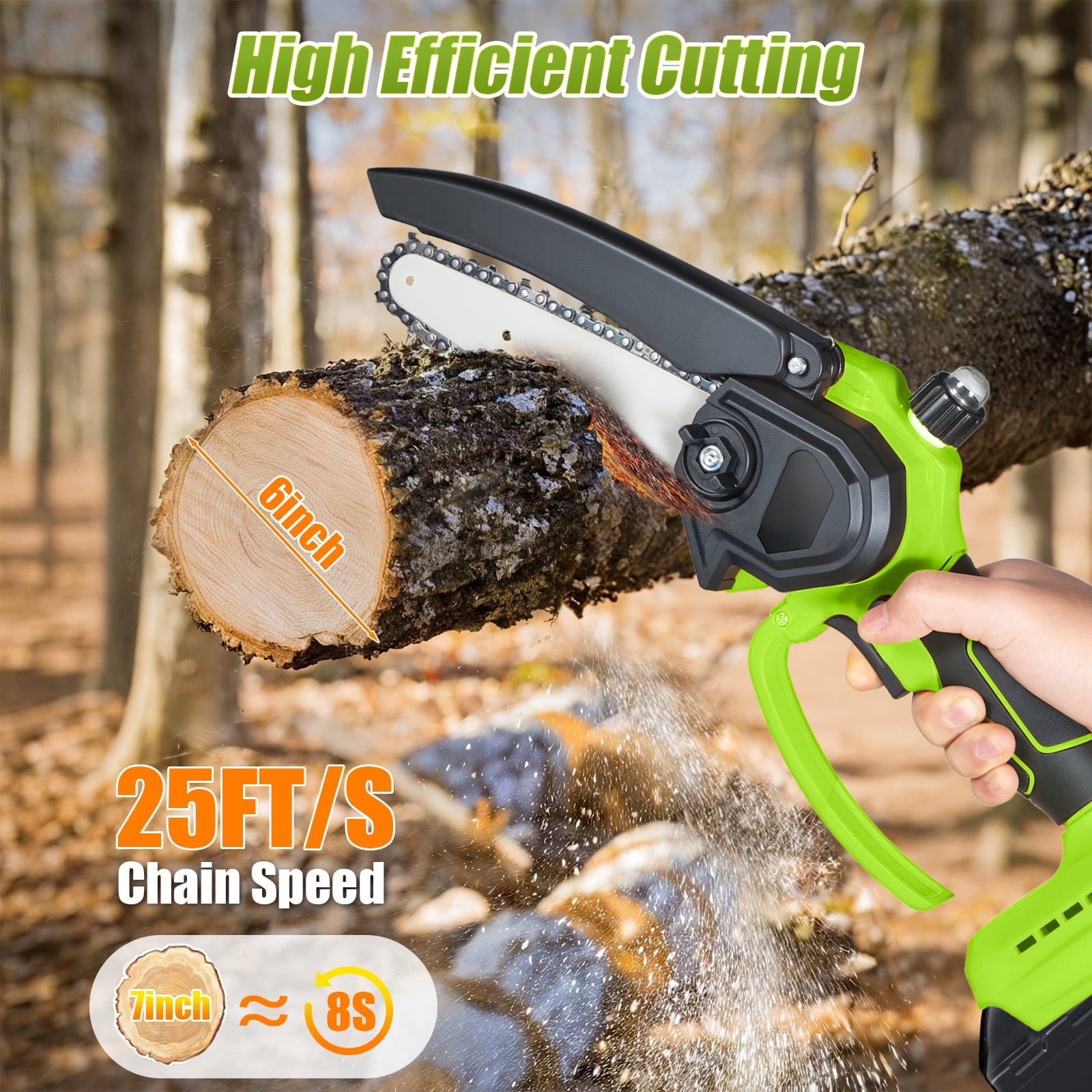 Paddsun Mini Chainsaw Cordless, 6 Inch Electric Chainsaw with 2 Battery, Handheld Battery Powered Chain Saw Gardening Tools Saw for Wood Tree Cutting