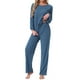 thumbnail image 2 of INSPIRAR CHIC Conjuntos de Pijamas de Punto Acanalado para Mujeres de 2 Piezas, Parte Superior de Manga Larga y Pantalones, Ropa de Dormir, PJs, Conjuntos de Ropa de Estar en Azul Oscuro, 2 of 5