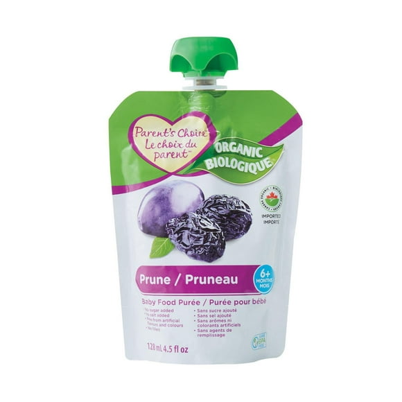 Purée biologique pour bébés Le choix du parent à saveur de prune 128 ml