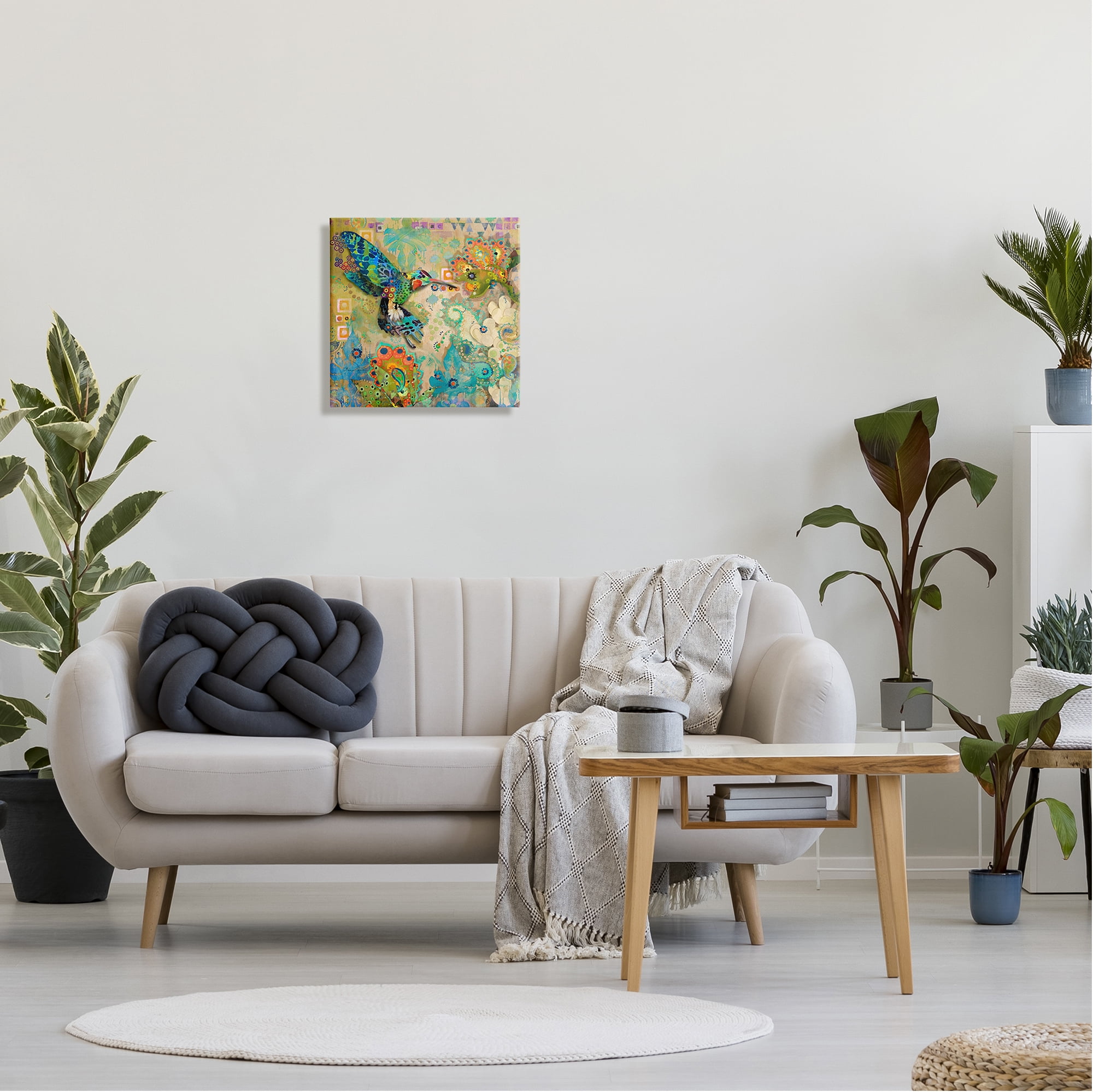 Stupell Industries Boho Hummingbird Pattern Animals & Insects Painting Gallery Wrapped Canvas Art Print Wall Art, 17 x 17