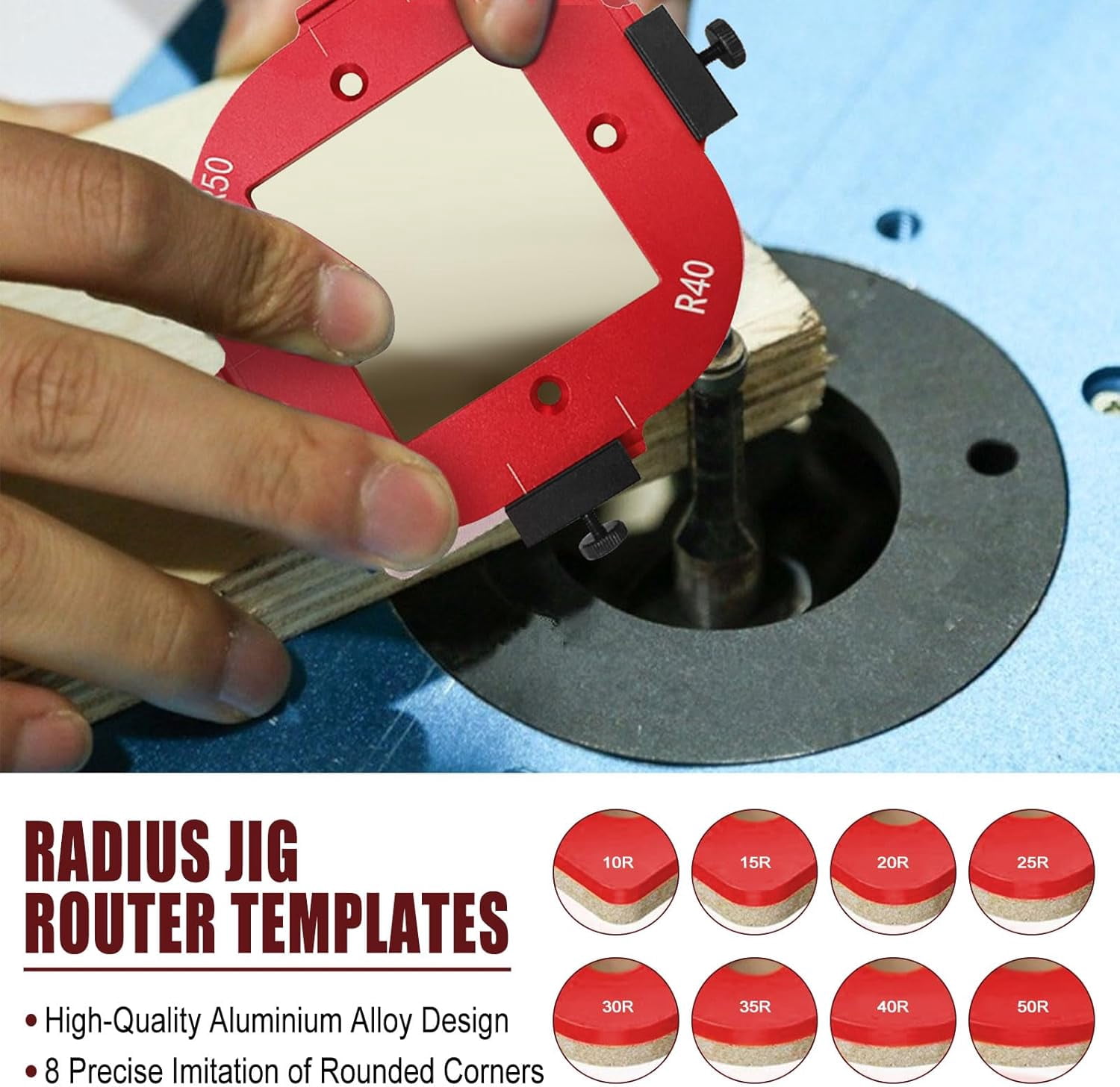 CATPAN Woodworking Round Corner Radius Templates, Router Table Corner Radius Jig Wooden Board Arc Cutting Auxiliary Tool DIY Template R10/R15/R20/R25/R30/R35/R40/R50