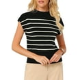 thumbnail image 1 of INSPIRAR CHIC Suéter sin mangas de mujer con cuello alto, estampado a rayas, casual, de punto acanalado, tops XL negro, 1 of 5