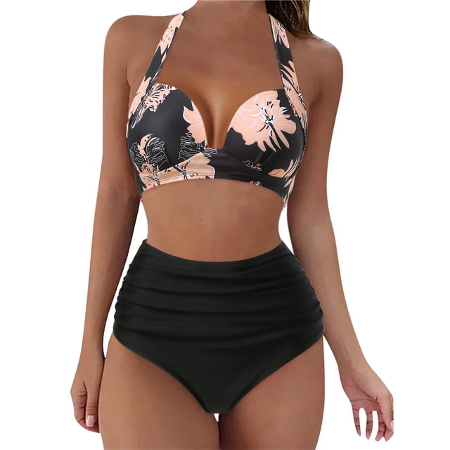 TOWED22 Womens High Waisted Bikini Sets Color Block Two Piece Swimsuit Sporty Bathing Suits(Pink,M)