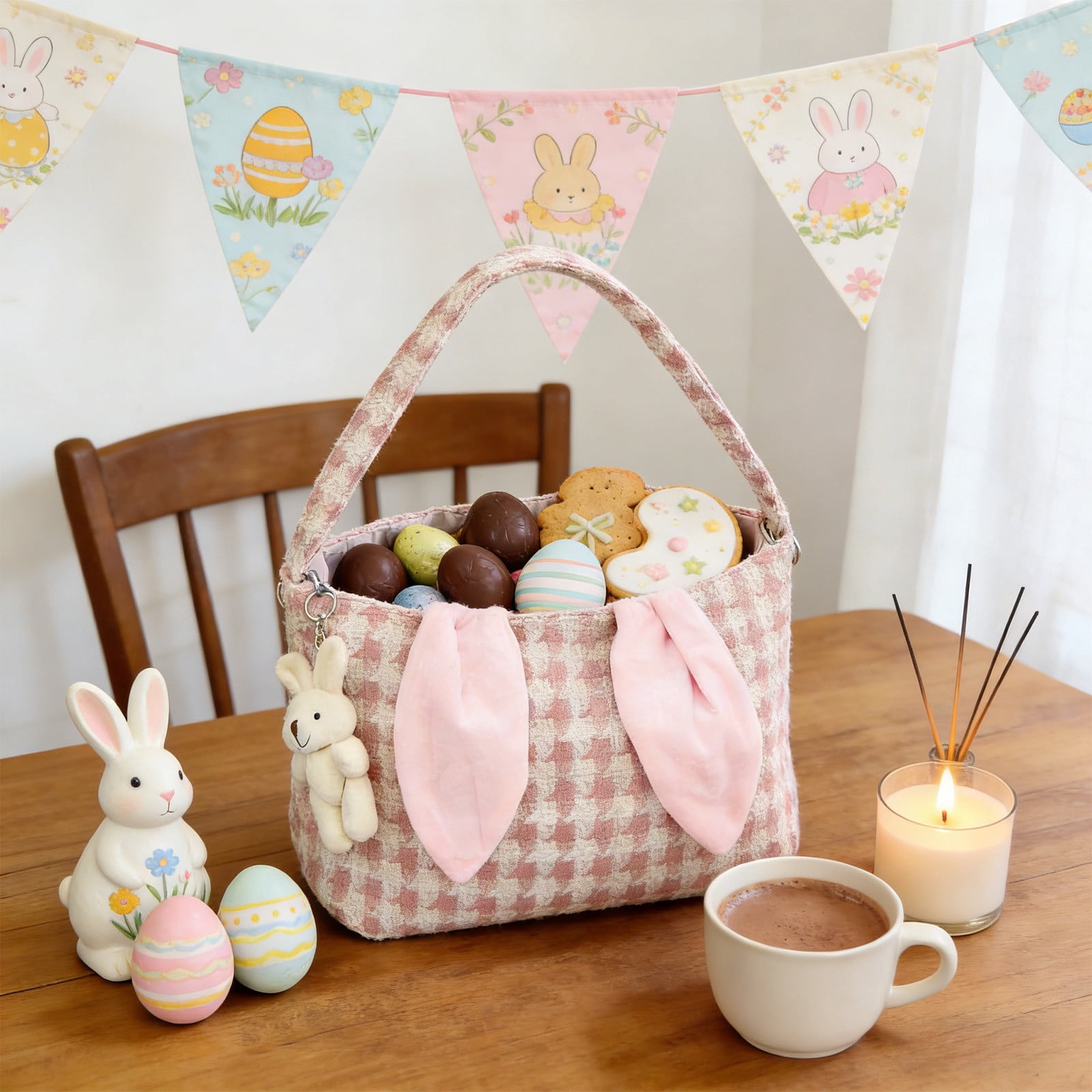 Lunxisen 4 Pcs Easter Bunny Tote Bag Decorative Gift Storage Basket for Holiday Party Decor