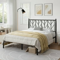 Allewie Black Queen Size Modern Metal Platform Bed Frame with Vintage Headboard and 12" Under-bed Storage