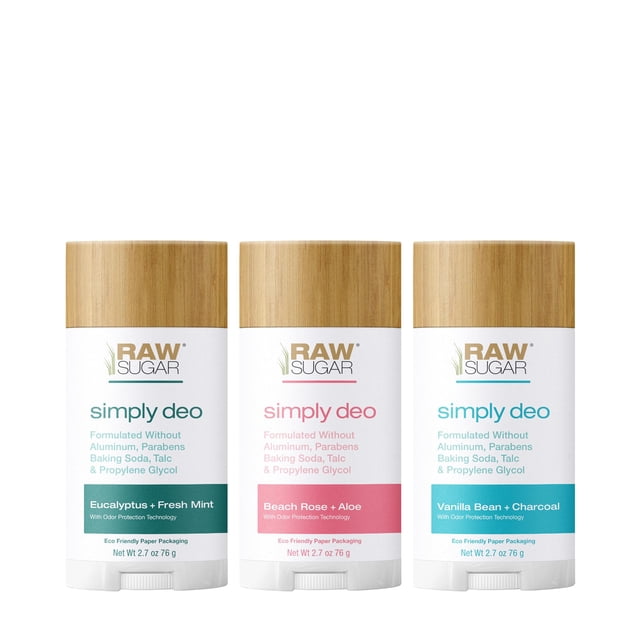 Desodorante en barra sin azúcar crudo, sin aluminio, paquete variado Simply Deo (paquete de 3) desodorante para todo el cuerpo para mujeres y hombres, formulado limpio sin bicarbonato de sodio, talco