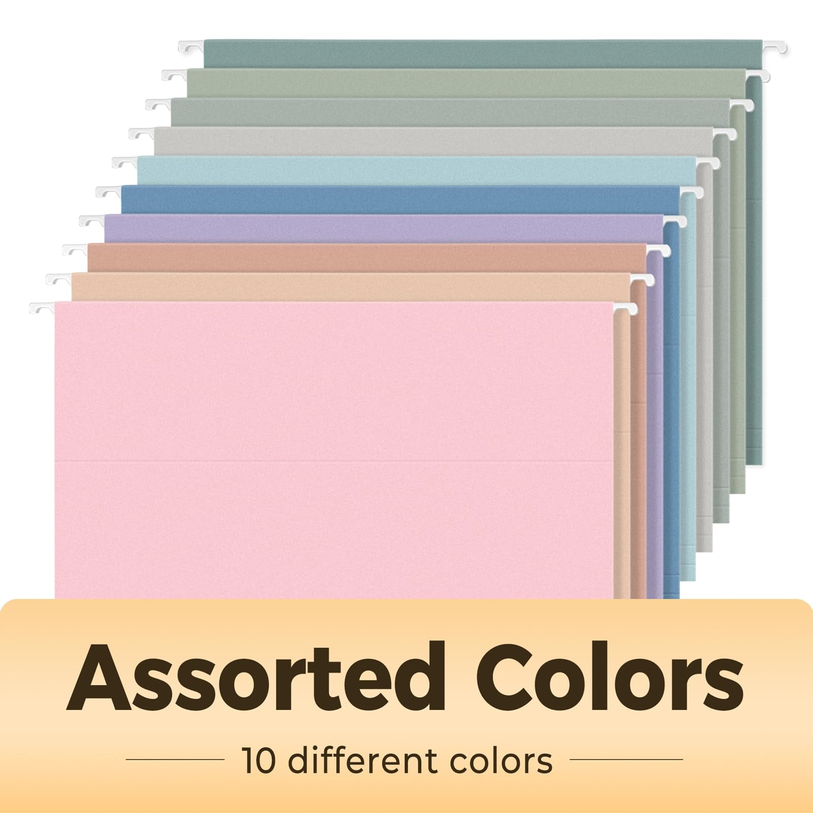 SUNEE 50 pack Hanging File Folders with 1/5-cut Tabs,10 Pastel Colors
