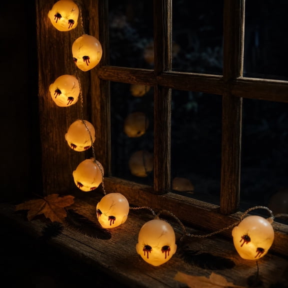 Btomtd Spooky Doll Head String Lights, 5FT Party LED Lights for Halloween Decorations Indoor and Outdoor Display, White