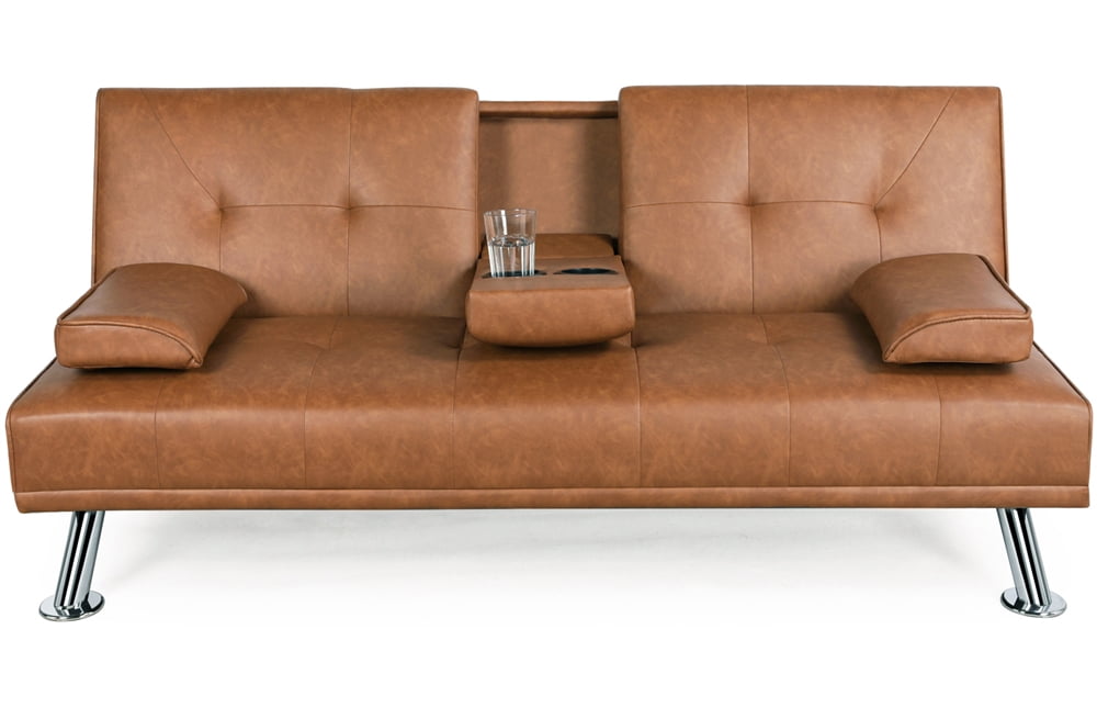 Modern Faux Leather Reclining Futon, Leather Couch Futon