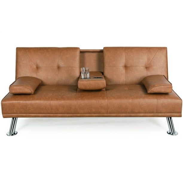 Modern Faux Leather Reclining Futon, Real Leather Futon