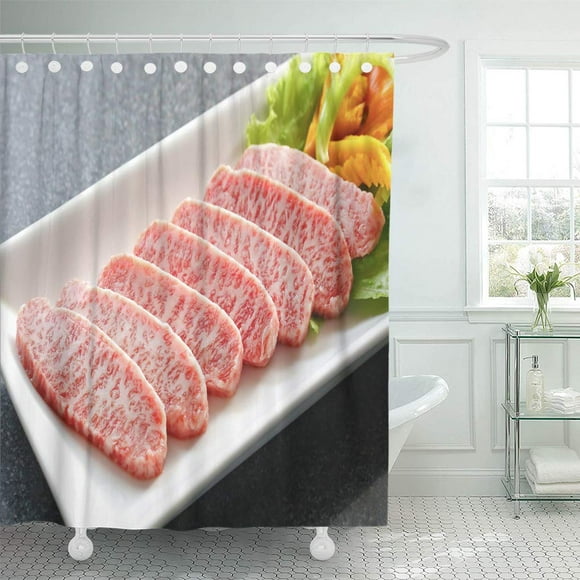 YUSDECOR Red Meat Premium ese Wagyu Beef Sliced on Plate Bathroom Decor Bath Shower Curtain 60x72 inch