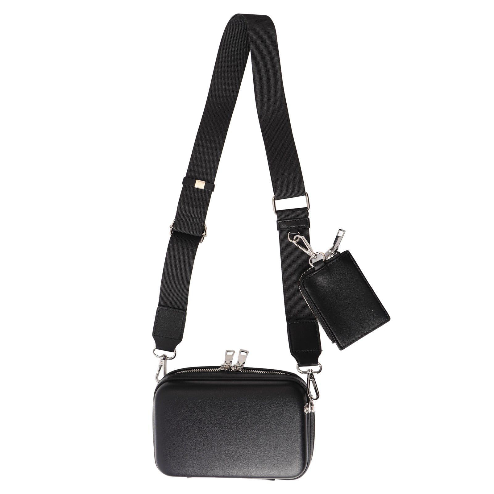 Men Single Shoulder Bag PU Leather Fashionable Ergonomics Sling Bag with Small Hanging Bag Black Free Size Walmart