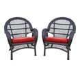 thumbnail image 1 of Jeco Chaise en Osier Espresso avec Coussin Rouge (Ensemble de 4), 1 of 1